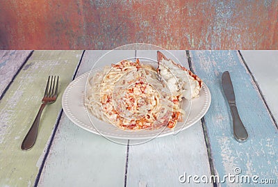 Lobster Linguini Alfredo And Lobster Tail Stock Photo