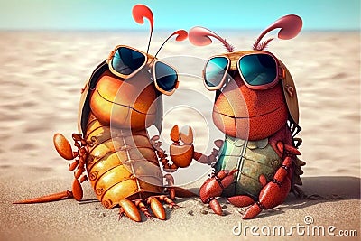 Lobster love. Lovely lobsters on the beach. Stock Photo