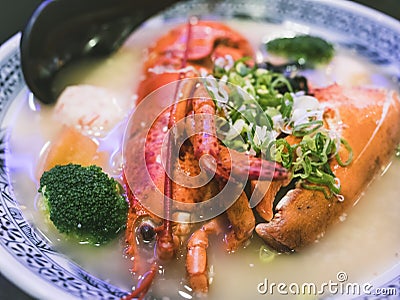 Lobster noodle with soup Seafood Chinese style Ramen Taiwan street food Stock Photo
