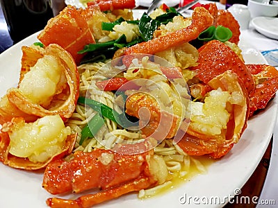 Lobster Noodles & x28;Yee Mein& x29; - Chinese Dish Stock Photo