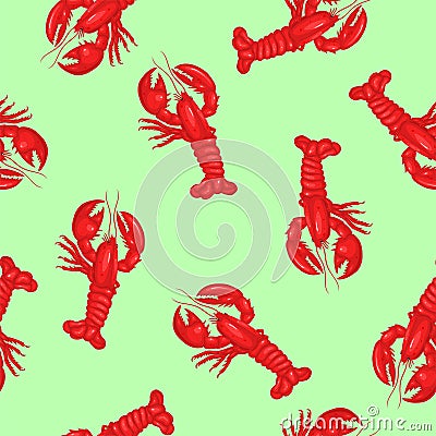 Lobster seamless pattern on a green background. Vector graphics Stock Photo