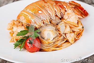 Lobster spaghetti, Italian cuisine Stock Photo