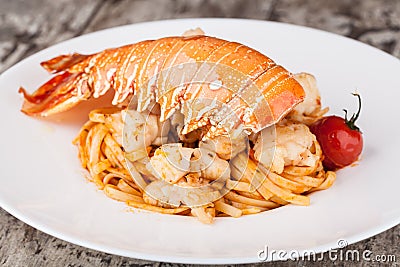 Lobster spaghetti, Italian cuisine Stock Photo