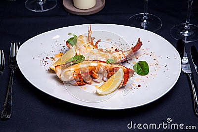 Lobster tail in maple-truffle sauce Stock Photo