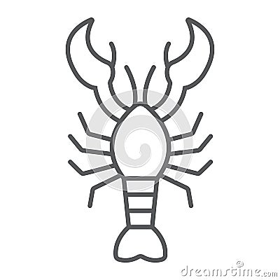 Lobster thin line icon, food and sea, cancer sign, vector graphics, a linear pattern on a white background. Vector Illustration