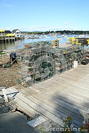 Lobster traps and floats Stock Photo