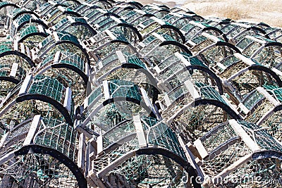 Lobster Traps on Wharf Stock Photo