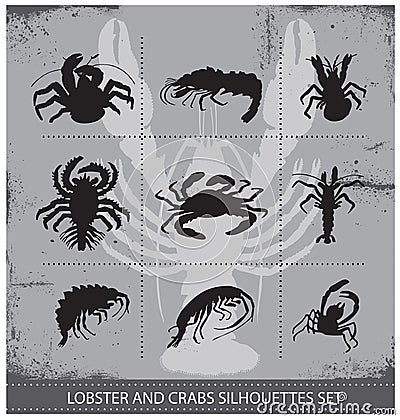 Lobsters vector silhouettes signs set Vector Illustration