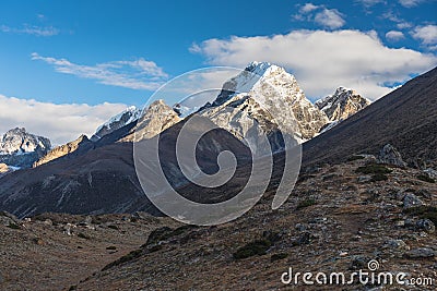 Lobuche peak in a morning sunrise view from Dingboche village, Everest region, Nepal Stock Photo