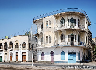Local architecture street in central massawa old town eritrea Editorial Stock Photo