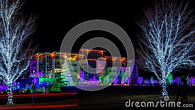 Local business in Meridian Idaho with many Christmas lights on display Editorial Stock Photo