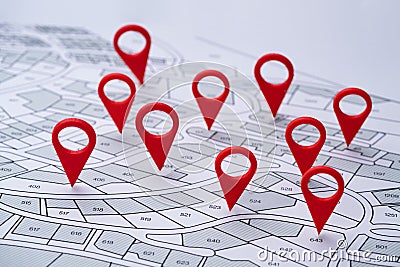 Local Cadastre Map And Location Pins Stock Photo