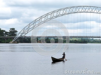 Local Canoe on Ghana's Volta River Editorial Stock Photo