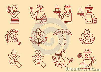 Local coffee farmer line icon with coffee tree Vector Illustration