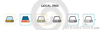 Local disk vector icon in 6 different modern styles. Black, two colored local disk icons designed in filled, outline, line and Vector Illustration