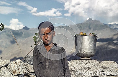 Local farmer boy takes home the picked ripe tomatos Editorial Stock Photo