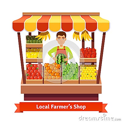 Local farmer produce shop keeper Vector Illustration