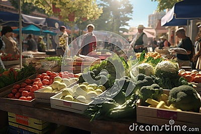 Local farmers showcasing fresh produce and goods Stock Photo