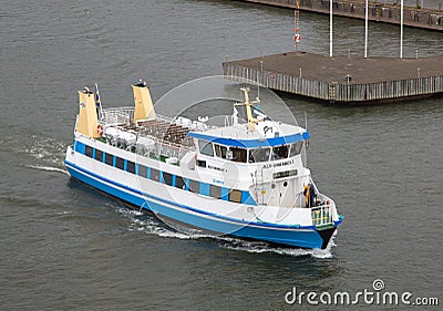 The local ferry Alv-Snabben which runs between the two banks of Gota River in central Gothenburg Sweden Editorial Stock Photo