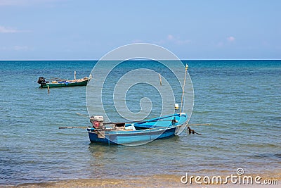 Local Fisherman Boats on the sea with bright sky in background in the afternoon at Koh Mak Island in Trat, Thailand Editorial Stock Photo