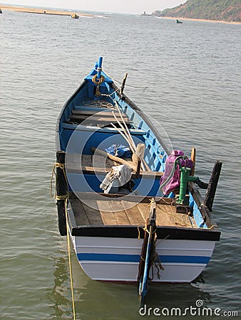 Fishing boats lined along the shore. India, Karnataka Stock Photo