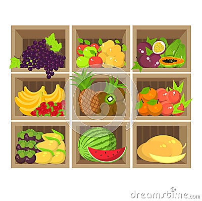 Local fruit stall. Fresh organic food shop Vector Illustration