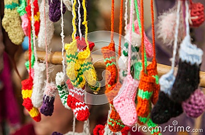 Local hand made souvenir wool socks sold in Signagi, Georgia Stock Photo