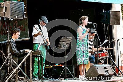 Local jazz band concert on an outdoor stage Editorial Stock Photo