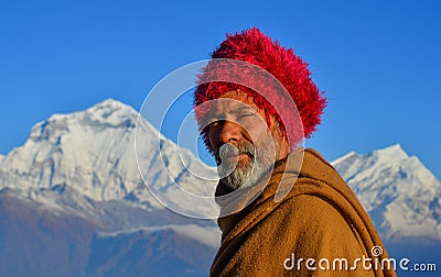 Local man on mountain in Khopra Village, Nepal Editorial Stock Photo