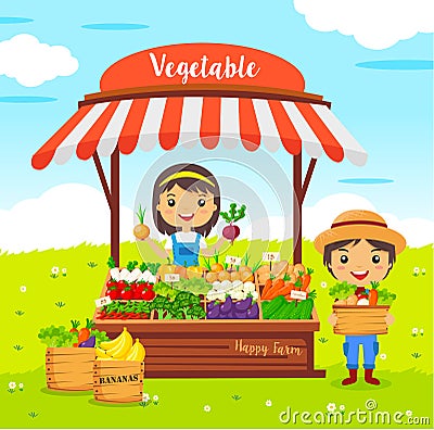 Local market farmer vegetables shop Vector Illustration