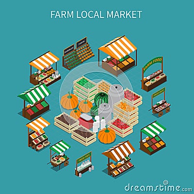 Local Market Round Composition Vector Illustration