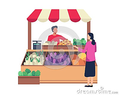 Local market sell vegetables and fruit Vector Illustration