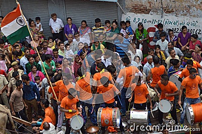 Local musical band performs on Rathyatra, Ahmedabad Editorial Stock Photo