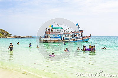 Local people on a Boattrip enjoy the clear water and beach in Ko Editorial Stock Photo