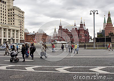 Local people walk in city center Editorial Stock Photo