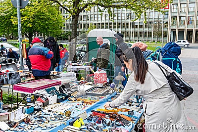 The local poeple at the Hannover flea market, the second-hand market in Hannover, Germany Editorial Stock Photo
