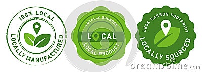 Local product locally manufactured icon stamp sticker emblem design of less carbon footprint leaf and pointer design in Vector Illustration