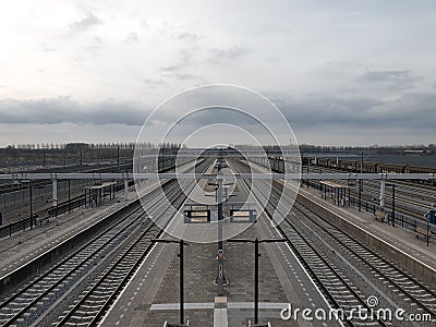A local railway cargo hub and a passenger station in Netherlands Stock Photo