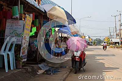 Local restaurants in street in Huay Xai laos Stock Photo
