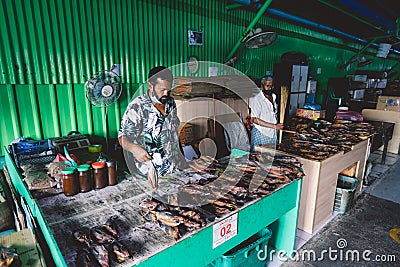 Local Seller of Dried Fish on the Central Maldivian Market of Male City Editorial Stock Photo