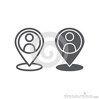 Local seo line and glyph icon, optimisation and location, pin sign, vector graphics, a linear pattern Vector Illustration