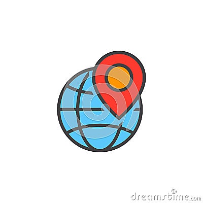 Local seo symbol. Globe and location marker line icon, filled outline vector sign, linear colorful pictogram isolated on white. l Vector Illustration