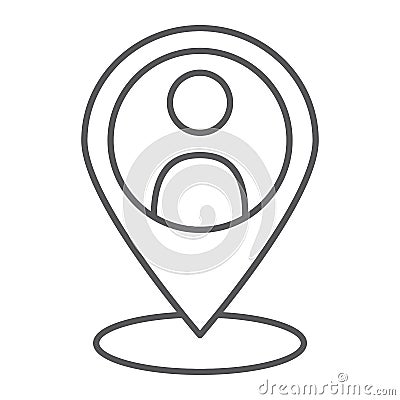 Local seo thin line icon, optimisation and location, pin sign, vector graphics, a linear pattern on a white background. Vector Illustration