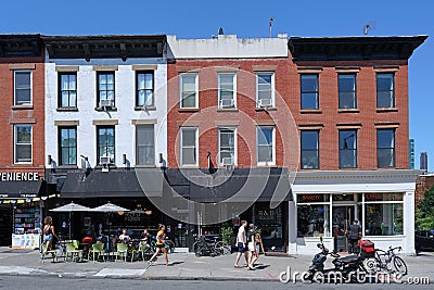 Local shops and restaurants in Park Slope Editorial Stock Photo