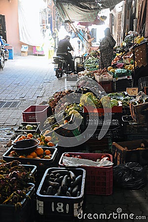 A local small produce market in Morocco. Editorial Stock Photo
