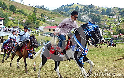 Local teams play with many horses traditional game Skirmish, Ecuador Editorial Stock Photo