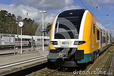 Local Train at the Train Station of Binz, Island Ruegen, North-East Germany Editorial Stock Photo