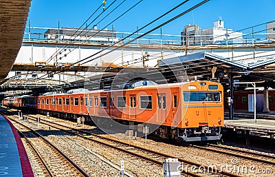 Local train at Tennoji Station in Osaka Stock Photo