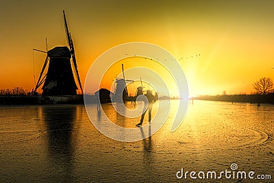 Ice skating on the world protected heritage monument during the sunrise moment Stock Photo