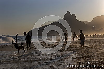 Locals Playing Beach Soccer at Ipanema Beach, Rio de Janeiro Editorial Stock Photo